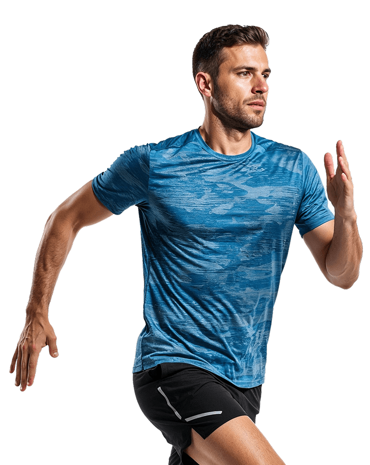 Een rennende man in sportkleding