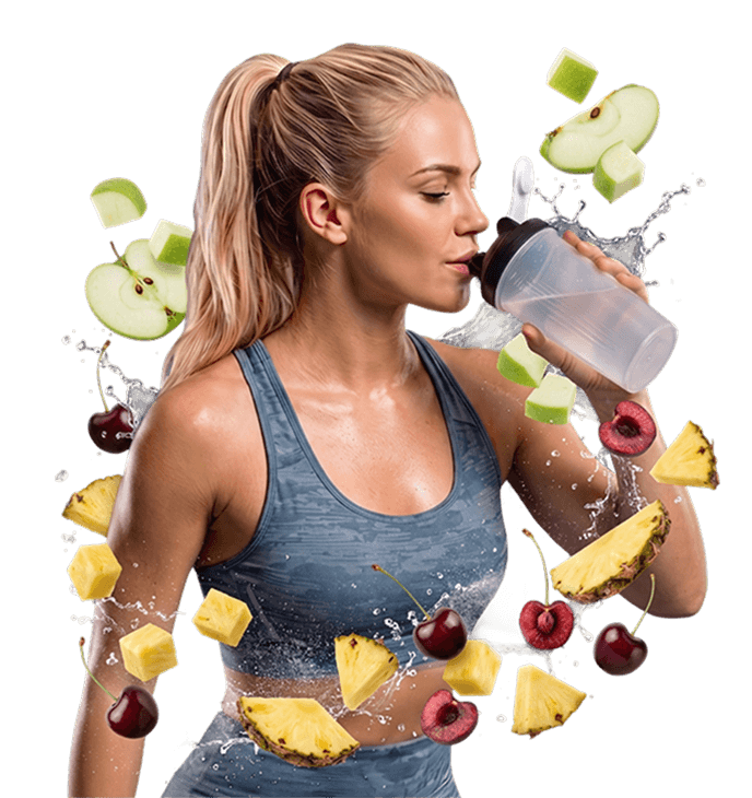 Een vrouw in sportkleding drinkt water uit een fles.